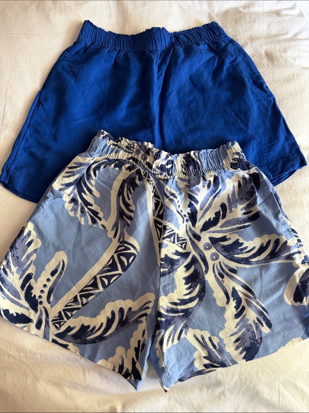 H&M Blue and White Printed Linen-Blend Shorts Duo
